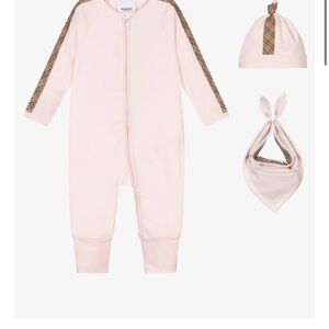 Burberry Light Pink Footie Set with Plaid Details